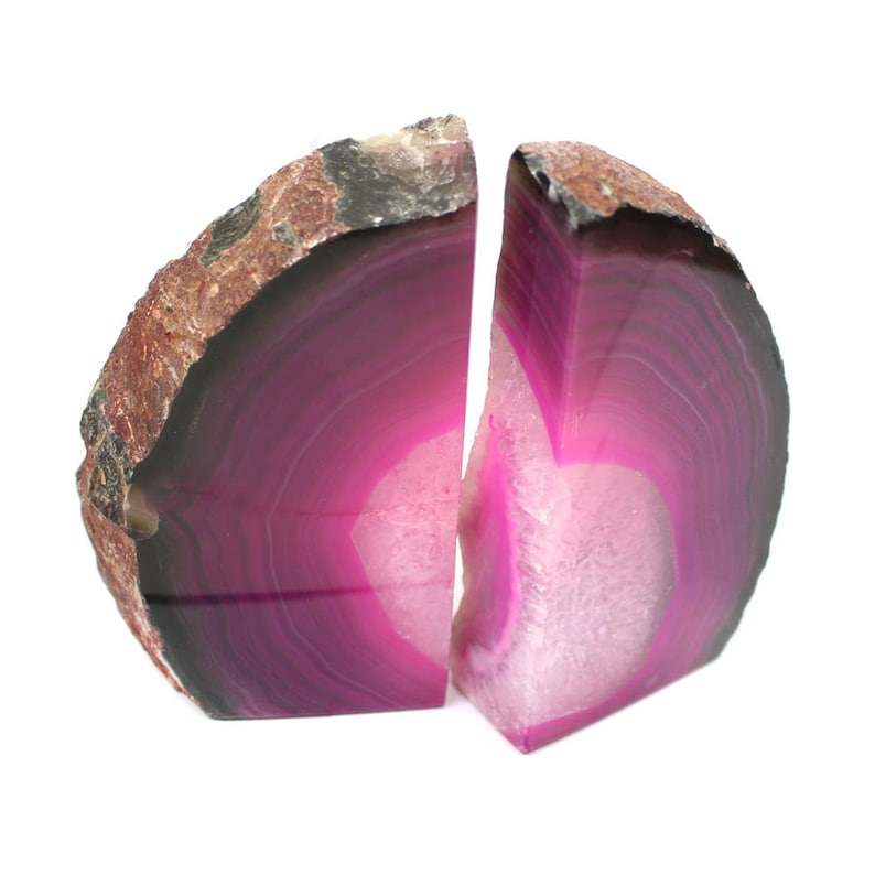 Magenta rose agate bookend pair