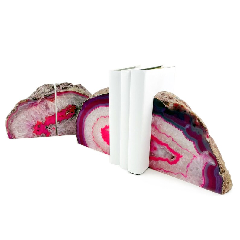 Cerise agate bookend pair