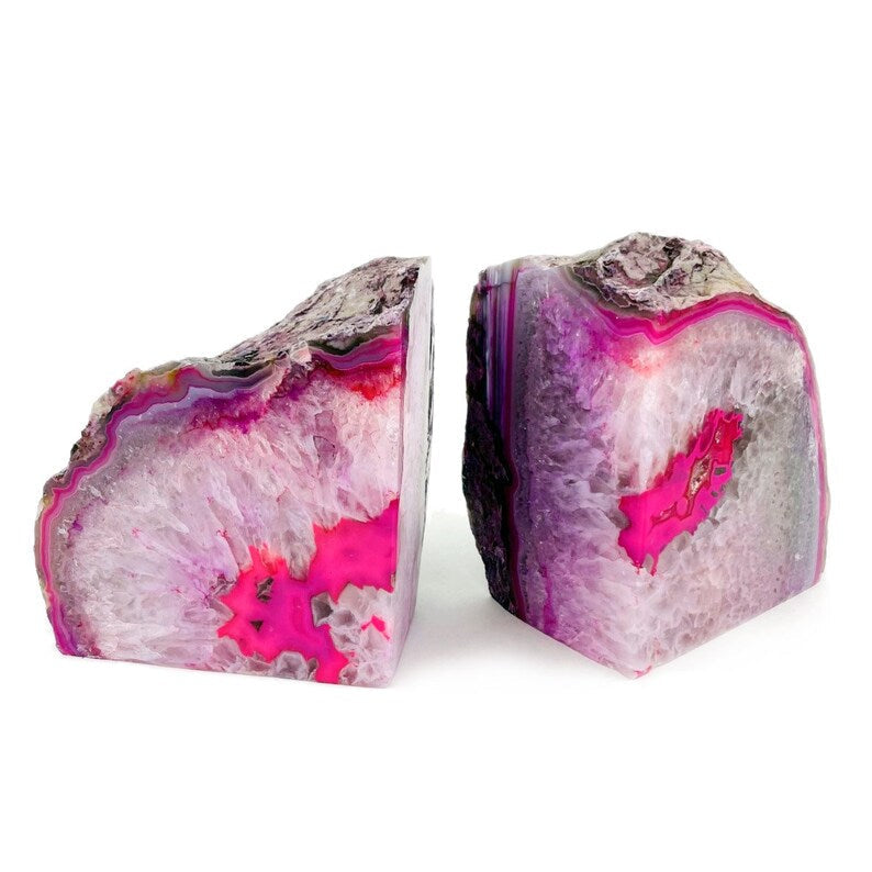 Cerise agate bookend pair